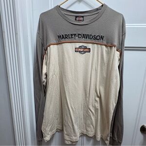 Harley-Davidson Men's Cream and Gray Long Sleeve Tee